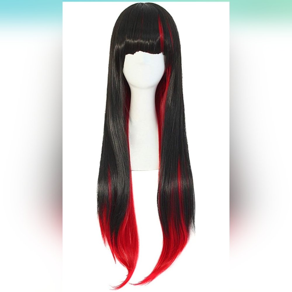 ❤️🌹🍬Harajuku Style Mixed Black/Red Long Straight Cosplay Wig